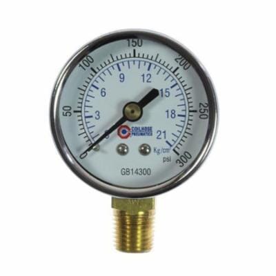 Coilhose® GB14300 Analog Dry Round Pressure Gauge, 0 to 300 psi Pressure, 1/4 in NPT Connection, 2 in Dia Dial, +/- 3-2-3 % Accuracy